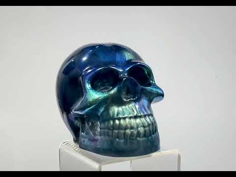 Blue & Green Shimmer LED Resin Skull – E. Wildman Gallery